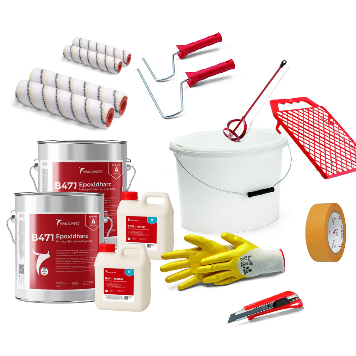 Bundle-2-25qm-Epoxidharzboden-Komplettset-10kg Bundle 2 Epoxidharz Bodenbeschichtung Komplettset für ca. 50 m² – Bild 1