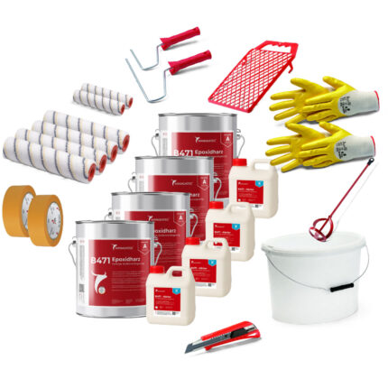 Epoxidharz Bodenbeschichtung Set 100 m² – Komplettset mit Rollen, Zubehör und Manadatec B471 Epoxidharz